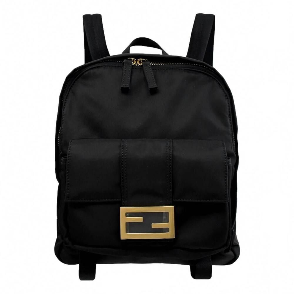 NEW FENDI women's nylon baguette small backpack in black